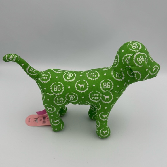 Y2K Victoria’s Secret Pink Plush Dog Green Love Pink 86 NWT - Picture 1 of 11